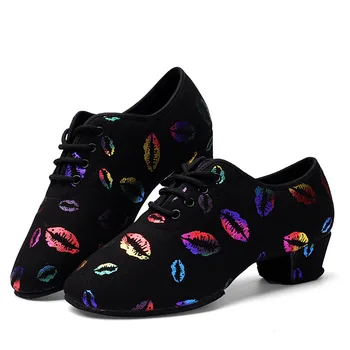 Baile latino Zapatos Para las Mujeres Maestro Zapatos de Tacón de 5cm de colores Labios Paño de Oxford de la Salsa, Salón de baile Zapatos de Baile de Jazz Zapatillas Niñas