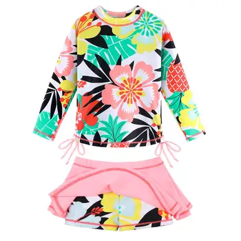 BAOHULU Color Brillante Traje de baño de Niños de las Niñas de Manga Larga traje de baño con Falda de Dos Piezas UPF 50+ de Protección solar de Baño Bikini Trajes de
