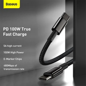Baseus USB Tipo C Tipo C Cable de Huawei, Xiaomi Redmi 100W de Carga Rápida de Datos Cable de Cargador USB Cable de C Para iPad MacBook Pro