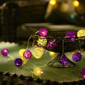 Batería de Navidad LED al aire libre de la Cadena Ligera De 20 Blanco Púrpura de Ratán Bolas de Hadas de la Boda de Vacaciones con Jardín Decoración de la Habitación de la Guirnalda de Luz