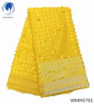 Beautifical Amarillo africana de encaje telas de 3d net tela de encaje 2018 Último estilo Nigeriano de malla de encaje de tul de la tela para el vestido WMN67 7486