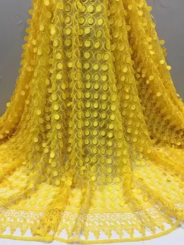 Beautifical Amarillo africana de encaje telas de 3d net tela de encaje 2018 Último estilo Nigeriano de malla de encaje de tul de la tela para el vestido WMN67