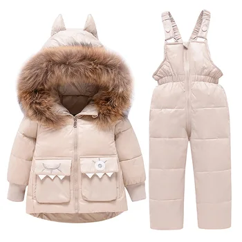 Bebé de Niña de invierno chaqueta de traje de los niños Espesar Caliente de dibujos animados de dinosaurios Conjuntos de Ropa de niños ropa de Bebé traje de nieve 1-6 años