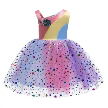 Bebé de Verano de las Niñas Vestidos de Ropa de Niños Vestido de Flores arco iris de coincidencia de color de Traje de Navidad Fiesta de Baile Ropa de Boda