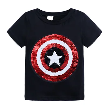 Bebé Niños T-shirt la Magia de Lentejuelas de Spiderman, Capitán América de Niña de Manga Corta T-shirt de Moda Niños Bebé Tops Camisetas Ropa para Niños y niñas