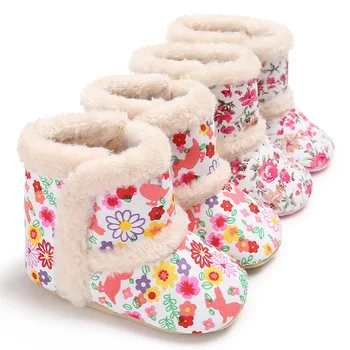 Bebé recién nacido de Leopardo de Impresión Floral de Lana de Bebé de Algodón Acolchado Zapatos Botas para el Invierno y la Nieve