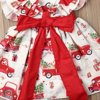 Bebé recién nacido niño niña vestido de Navidad con volantes arco de dibujos animados de Navidad de impresión de la princesa vestido de fiesta ropa de bebé