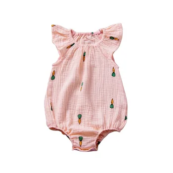 Bebé recién nacido ropa strawber rrompers Arrugado traje de niño de la muchacha de la ropa Cubierta de Botón Impreso patrón de dibujos animados de verano