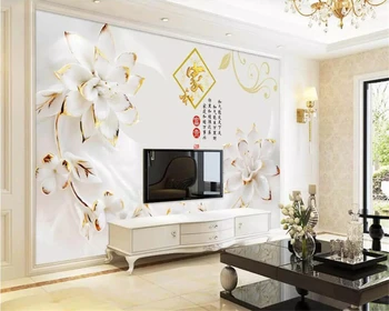 Beibehang papel de parede Personalizados en 3d papel pintado del mural de la sala de estar dormitorio blanco de la moda de relieve la flor del mural de la pared de fondo 13772