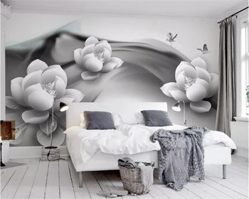 Beibehang Personalizados en 3D Mural de papel pintado en blanco y Negro tinta de loto de la mariposa Hotel Cafe de Fondo de papel tapiz para paredes 3 d tapeta 178032