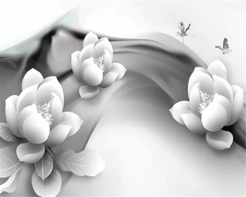 Beibehang Personalizados en 3D Mural de papel pintado en blanco y Negro tinta de loto de la mariposa Hotel Cafe de Fondo de papel tapiz para paredes 3 d tapeta