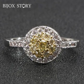 BIJOX HISTORIA de la moda femenina anillo de la plata esterlina 925 de la joyería con forma redonda citrino anillos para la boda de la promesa de parte tamaño de 6-10