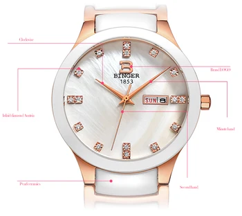 BINGER Nuevo Reloj de Oro Rosa de las Mujeres Relojes de Cuarzo de las Señoras de la parte Superior de la Marca de Lujo de la Mujer Reloj de Pulsera de Chica Reloj de Mujer de regalo de Zegarek Damski