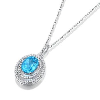 BK de la Plata Esterlina 925 Collares Para las Mujeres el Corazón Del Océano Naturales Topacio Azul Colgante de Collar de Compromiso de los Regalos de la Dama de la Joyería