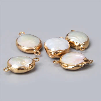 Blanco Natural de agua Dulce Perlas de Doble Orificio Conector Encantos Colgantes hechos a Mano de la Joyería del Pendiente de los Collares Accesorios 3pcs
