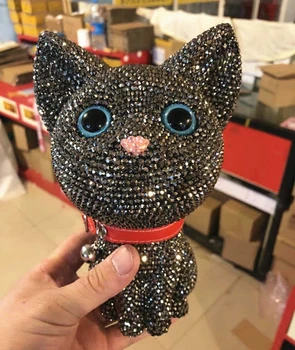 Bling Kitty de diamante de imitación de la hucha de Gatito Caja Regalo Creativo para los Niños de Casa de la Decoración del Coche de los Accesorios de Escritorio Estatuilla Gato de la Suerte