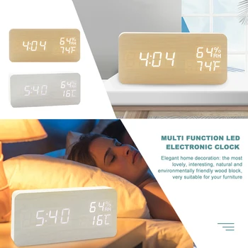 Bloque de madera de LED Digital Reloj de la Noche, las Luces Inteligentes Ajustable de la Moda Multifunción Electrónico de Alarma, Relojes de Escritorio Relojes 865