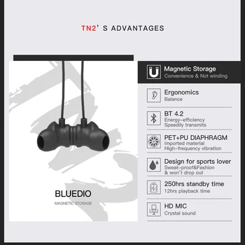 Bluedio TN2 Deportes Bluetooth para Auriculares de Cancelación Activa de Ruido Inalámbrico de Auriculares Estéreo de Auriculares de Deportes de la banda para el cuello Auriculares para Teléfono 105548