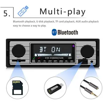 Bluetooth de la Vendimia de la Radio del Coche Reproductor de MP3 Estéreo USB AUX del Coche Clásico de Audio Estéreo del Coche Auto de la Radio de Bluetooth Reproductor de Audio Vintage