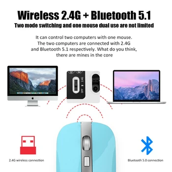 Bluetooth Recargable de Modo Dual LED Inalámbrico Ratón para PC Portátil Slim Silencio