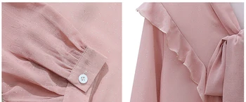 Blusa de Mujer Blusas Mujer De Moda 2021 Volantes V-cuello de la Rosa de Gasa de la Blusa de Manga Larga de las Mujeres Blusas Camisas Tops Blusa D494