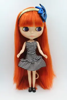 Blygirl Blyth muñeco Naranja flequillo recto pelo de la muñeca NO.5T104 ordinaria cuerpo 7 articulaciones, la piel del cuerpo blanco