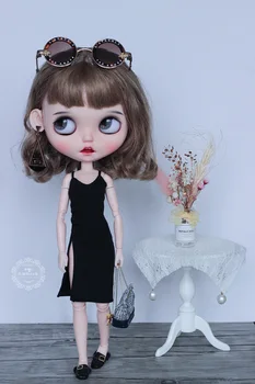 Blythes OB24 ropa de la muñeca de Moda de la personalidad negro sexy vestido de corte negro chico vestido de la muñeca accesorios