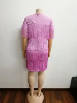 Bodycon Vestido De Verano De 2019 Mujeres Casual De Manga Corta O-Cuello Sexy De Fiesta Con Estilo De La Borla De Las Señoras De Clubwear Púrpura Mini Lápiz Vestidos