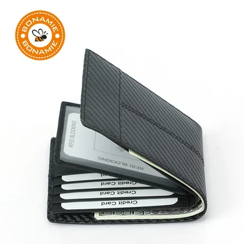 BONAMIE corto Negro de Fibra de Carbono RFID Bloqueo de la Tarjeta de Crédito Titular de la Cartera de la Bolsa de Cuero de la Pu de los Hombres del Titular de la tarjeta el Caso de Grandes Tarjeta de crédito Monedero