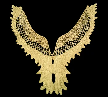 Bordado en oro Poliéster Apliques Parches de Flores con adornos de Encaje Escote de Cuello de Venise Tela de Costura DIY Craft