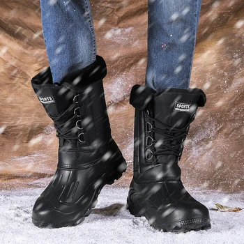 Botas de invierno Para los Hombres la mitad de la pantorrilla Botas de Pesca de la Felpa Caliente Botas de Nieve de los Hombres a Prueba de Agua Zapatos de Invierno de los Hombres Botas de Alta Calidad Zapatos Masculinos 94794