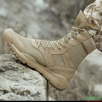 Botas tácticas de los Hombres al aire libre Senderismo Zapatos de Lona de Malla Desierto Alto-top de Combate Militar del Ejército de Botas Militares Sapatos Masculino Plus