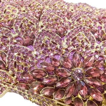 Boutique De FGG la Socialité de color Púrpura de las Mujeres de Cristal de Noche Bolso Bolso de la Cena de gala de Novia de Fiesta de la Boda de Diamante del Bolso de Embrague