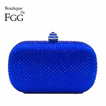 Boutique De FGG Royal Azul de diamantes de Imitación de Embrague de las Mujeres Bolsos de Noche de Novia Bolso de Fiesta de la Boda de Cristal Bolso Bolsa de Hombro de la Cadena de