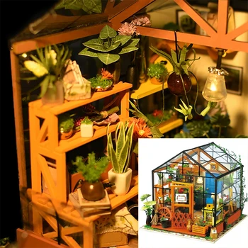 BRICOLAJE de Madera de la Flor de la casa en Miniatura casa de Muñecas 3D LED Mini Kit de casa de Muñecas Con Muebles Kit de Luz Creativo Regalo de Navidad