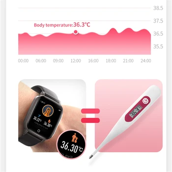 BYKRSEN T1 Reloj Inteligente Con la Temperatura del Cuerpo de Medida Hombres Mujeres Pulsera Inteligente de la Frecuencia Cardíaca Monitor de Presión Arterial de Smartwatch 31898