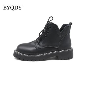 BYQDY Invierno Corto Felpa Cálida Nieve Botas de Mujer Zapatos de Dedo del pie Redondo botines de 2CM de Plataforma de Botas de Suela de Goma Hebilla de Cuero Negro