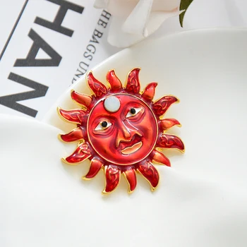 CAIZI 2019New Rojo Lindo dios del Sol de la Broche del Rhinestone de la Flor de Broches Para las Mujeres Esmalte Pin de la Joyería de la Boda Ropa Accesorios Regalos