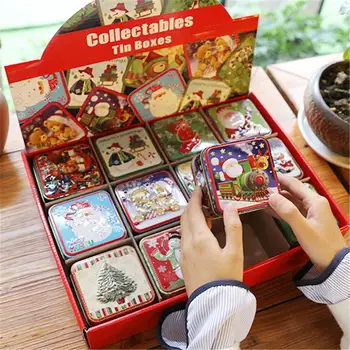 Caja de regalo de Dulces de Navidad de Embalaje de los Niños los Regalos de la Pequeña Caja de Lata de la Galleta de Embalaje Caja de Regalo de la Decoración de la Navidad Crafts12PCS