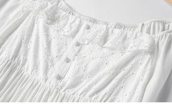 Camisones de Manga Larga Primavera y Otoño ropa de dormir Bordado Viscosa ropa de Dormir de las Mujeres de Dormir Royal Blanco Camisón