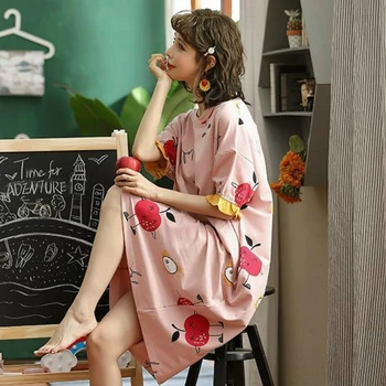 Camisones Mujer Mangas Cortas de Gran Tamaño 3XL Estilo coreano Casa de Desgaste Impreso ropa de dormir de Suelta Blanda Niñas Transpirable Simple Dulce