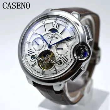 CASENO Tourbillon Reloj para Hombre de la Marca Superior de Lujo de la Correa de Reloj de los Hombres Automático Mecánico reloj de Pulsera Esqueleto Deporte Masculino Relojes relogio 10439