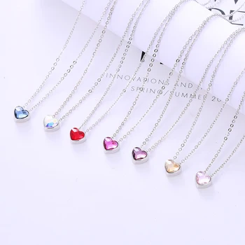 Cdyle AB Color Mini Colgante de Corazón Collares para las Mujeres de Cristal de Swarovski Genuino 925 de la Plata Esterlina del Eslabón de la Cadena Collar