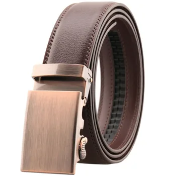 CETIRI de la vendimia de la correa de metal automático hebilla de cuero de alta calidad genuina cinturones para hombres masculinos de la marca hebilla de trinquete cinturones 110-130 cm