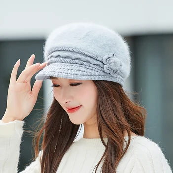 Chica caliente Otoño Invierno boina sombrero para las mujeres de Lana sombrero para la mamá de piel de Conejo boina sólido de la moda de señora de la tapa de otoño sombrero de Mujer cap
