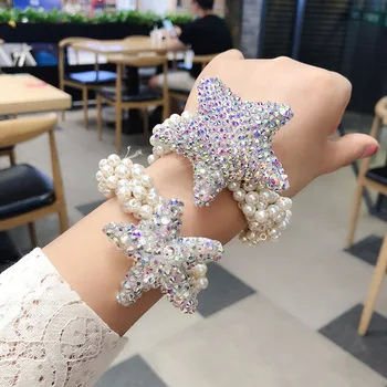 Chicas de moda accesorios para el cabello rústico Brillante estrella de mar con cuentas de perlas diadema banda de goma elástica de pelo bandas
