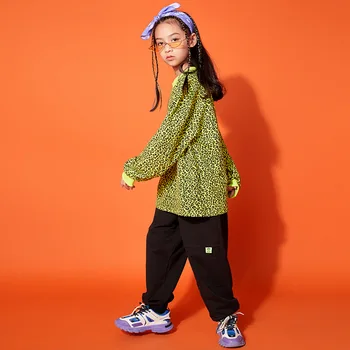 Chico Hip Hop Ropa de Leopardo de Impresión Sudadera Camiseta de gran tamaño de Manga Larga Ropa de Pantalones para Niños Danza Jazz Traje Ropa
