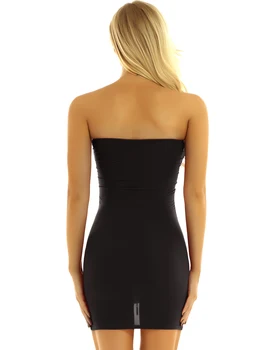 ChicTry Mujer Mujer Sexy Lencería Transparente Malla translúcida de Ver a Través de vestido de Babydoll Clubwear Vestido Mini Negro ropa de dormir