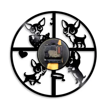 Chihuahua Perro Silueta De Retroiluminación Led, Moderno Animales Disco De Vinilo Reloj De Pared De La Casa Decorativos Hechos A Mano Del Regalo Para El Amante De Los Perros