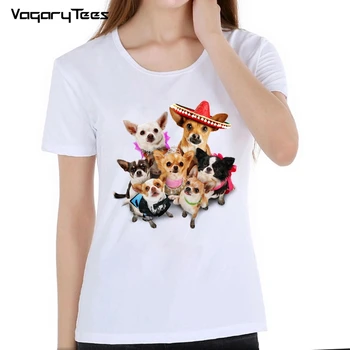 Chihuahua Retro Belleza de impresión T-Shirt de verano lindo de las mujeres Camiseta divertida del perro de diseño de la familia de la Muchacha Tops de moda casual Camiseta camiseta de damas